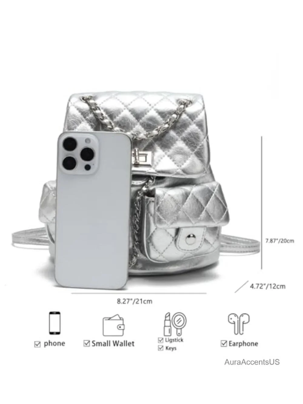 Quilted Mini Backpack Purse for Women, PU Leather Fashion Backpack with Chain